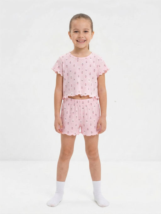 Пижама Пружинка топ с шортами 33069 розовые цветы