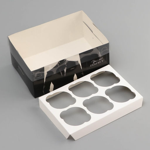 Цена за 5 шт. Коробка для 6 капкейков с прозрачной крышкой, Мужской подарок, 23?16?10 см