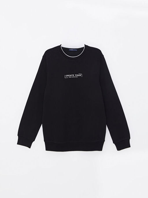 Bisiklet Yaka Uzun Kollu Bask?l? Erkek Sweatshirt