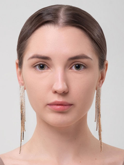 Серьги висячие со стразами «Водопад», 14 см, белые в золоте