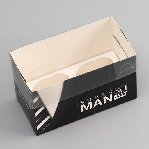 Цена за 5 шт. Коробка для 2 капкейка с прозрачной крышкой, Мужская, 16?8?10 см