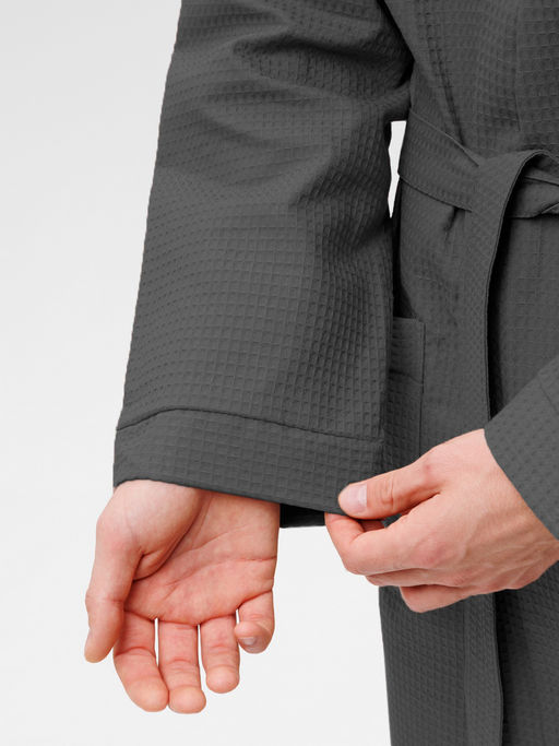 Мужской вафельный халат с планкой темно-серый В-03 (32)