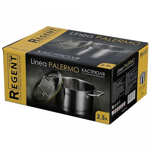 Кастрюля из нержавеющей стали Linea PALERMO 2,5л, д18см, h10см, s0,6мм, дно s15мм, трехслойное капсулированное дно, стеклянная крышка-дуршлаг с силиконовым ободком, два режима слива воды, ручка из нержавеющей стали, цветная коробка, Regent (Китай - Домашняя мода фото 10