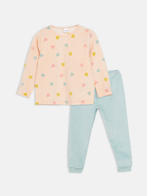 Bisiklet Yaka Bask?l? Uzun Kollu K?z ?ocuk Pijama Tak?m?