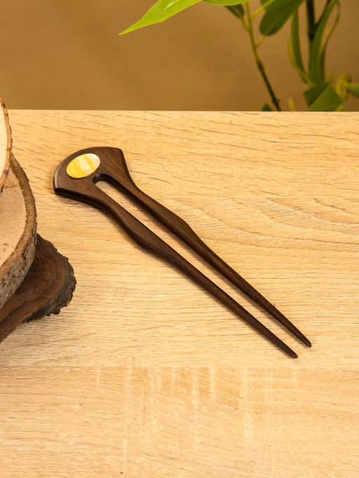 Шпилька для волос, 17×4 см, дерево Соно, ракушка, тёмно-коричневая