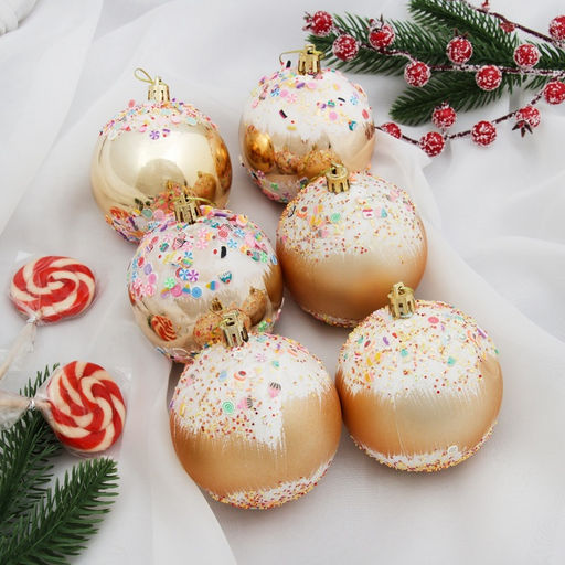 Ёлочные игрушки Новогодний восторг, шары новогодние, d=8 см, набор 6 шт., золото