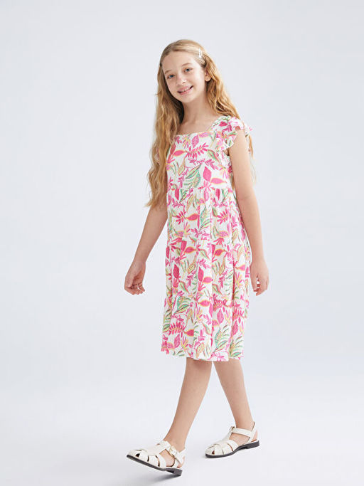 Kare Yaka Ekose K?z ?ocuk Elbise