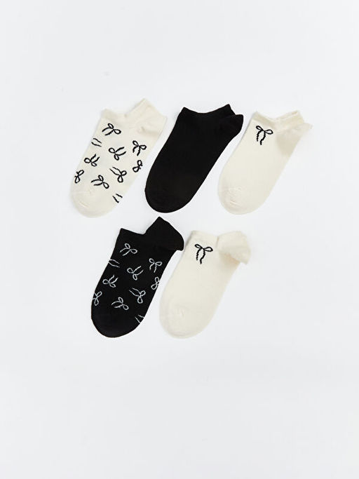 Fiyonk Desenli Kad?n Sneaker ?orap 5li