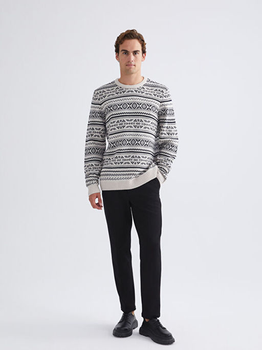 Bisiklet Yaka Desenli Erkek Triko Kazak