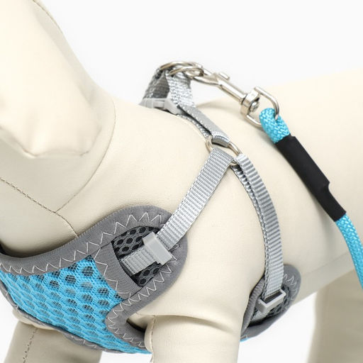 Комплект амуниции с мягкой дышащей шлейкой и круглым поводком 120 х 1 см, голубой - Пижон фото 2