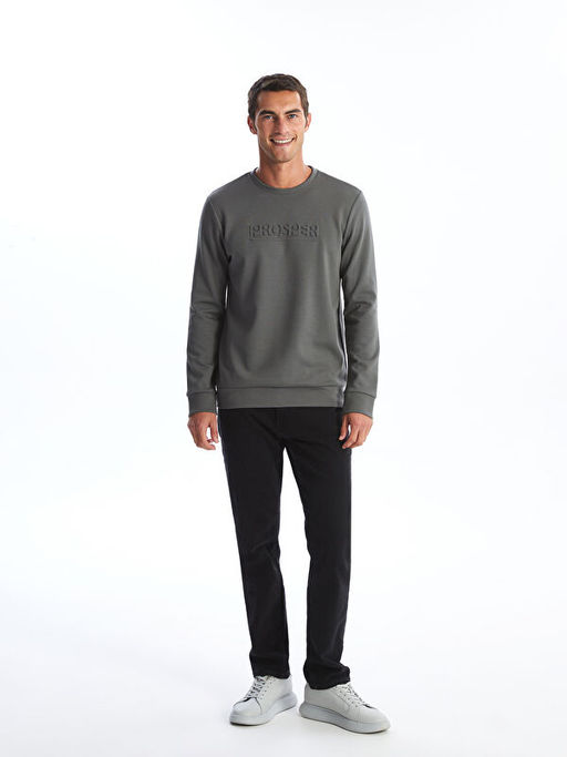 Bisiklet Yaka Uzun Kollu Bask?l? Erkek Sweatshirt
