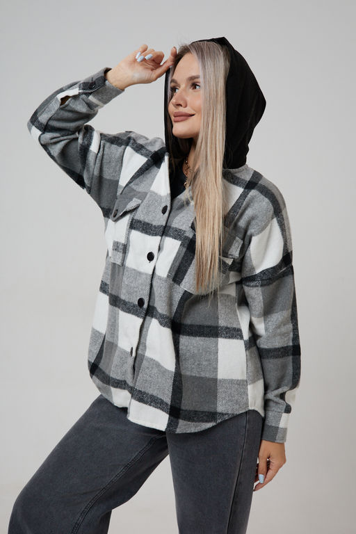 Рубашка женская в клетку с капюшоном РЖКК-01
