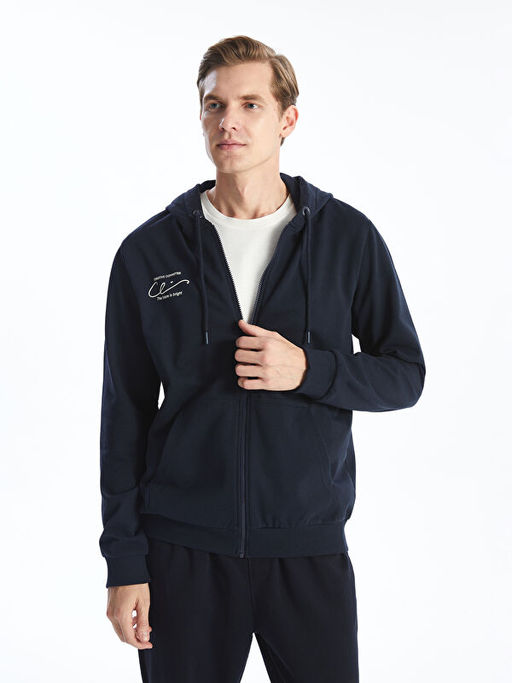 Kap??onlu Uzun Kollu Erkek Fermuarl? Sweatshirt