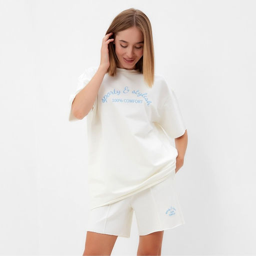 Костюм женский: футболка, шорты, MINAKU: SPORTY & STYLISH, экрю, размер 46