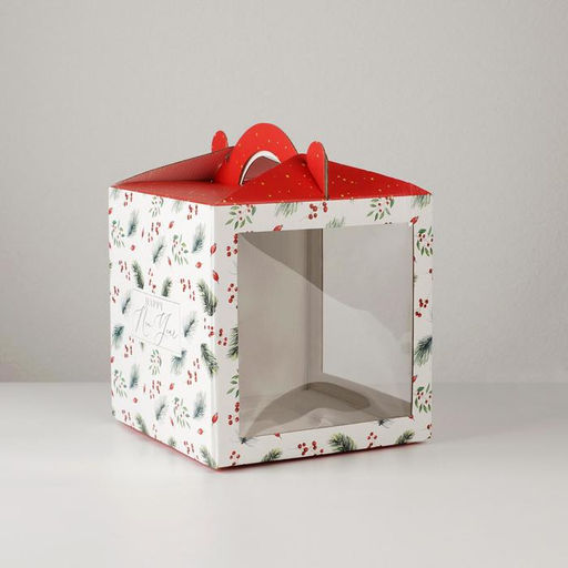 Цена за 5 шт. Коробка кондитерская новогодняя с окном, сундук, Happy New Year, 20×20×20 см