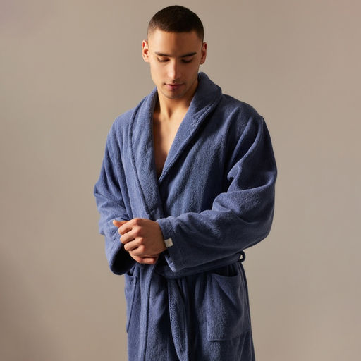 Халат махровый мужской SL HOME: Basic «Ривьера», размер S, хлопок 100%, синий