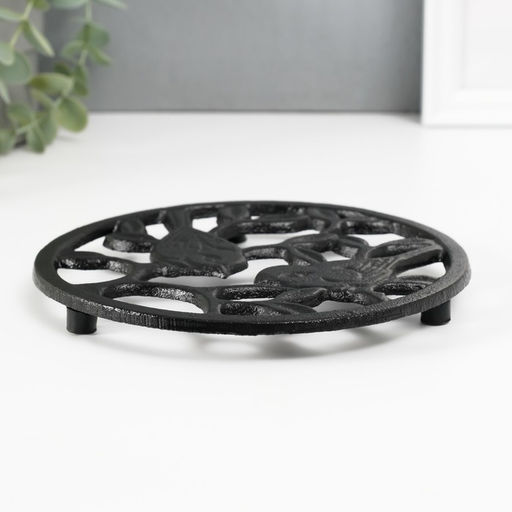 Фигурка чугун, подставка под горячее «Птички в листьях», 15.6×15.6×1.5 см