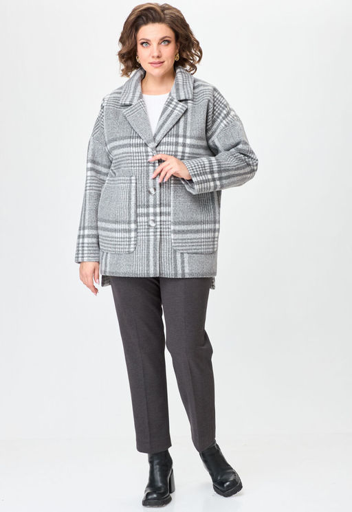 Пальто БелЭльСтиль 841 клетка серая  фото 20