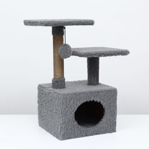 Домик-когтеточка 2-х ур. квадратный с 2-мя квадратными полками, 53×35×65 см, серый