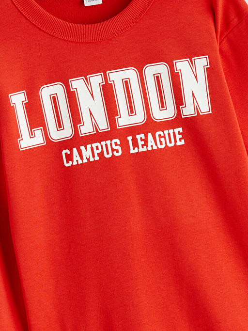 Bisiklet Yaka London Bask?l? Erkek ?ocuk Sweatshirt