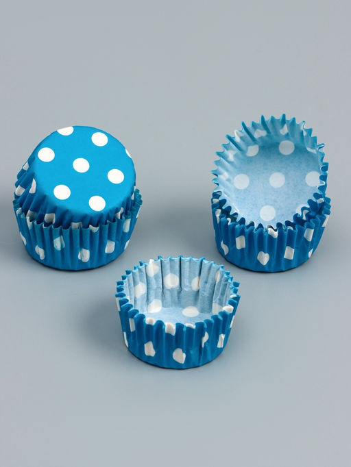 Цена за 300 шт. Форма для выпечки и упаковки конфет бумажная UPAK LAND «Горох», 3.5×2 см, одноразовая, голубая