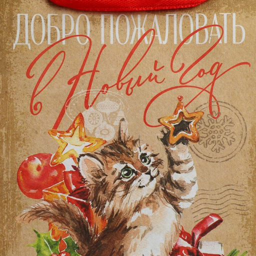 Пакет крафтовый вертикальный Добро пожаловать в Новый год, S 12 15 5.5 см - Дарите счастье фото 5