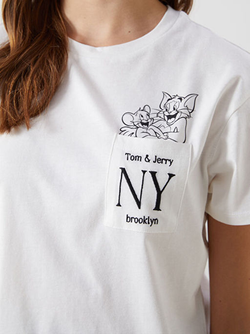 Bisiklet Yaka Tom & Jerry Bask?l? Kad?n Ti??rt