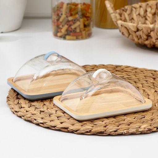 Маслёнка Heaven, 14×10×5 см, бамбук, крышка пластик, МИКС