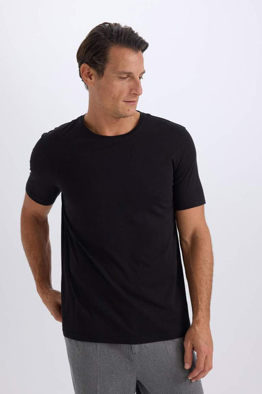 Slim Fit Dar Kesim Bisiklet Yaka Basic Duz K?sa Kollu Tisort - Defacto фото 5