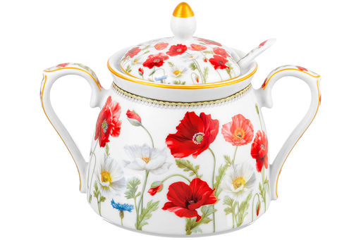 Сахарница 400 мл 15*10*11,5 см Маки + ложка NEW BONE CHINA - Elan gallery фото 2