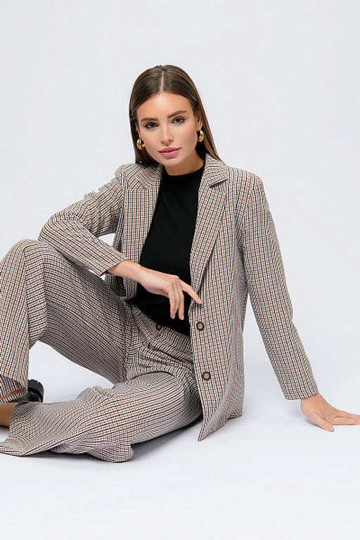 Жакет черный в мелкую клетку удлиненный с отложным воротником - 1001dress фото 19