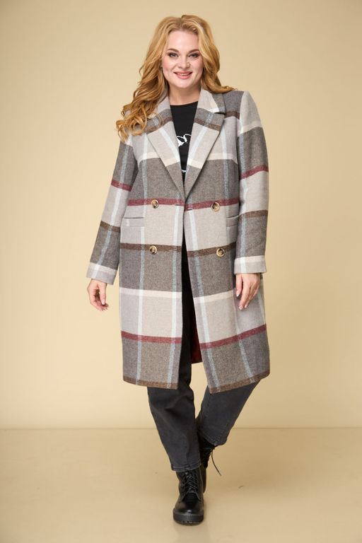 Пальто БелЭльСтиль 841 клетка серая  фото 6