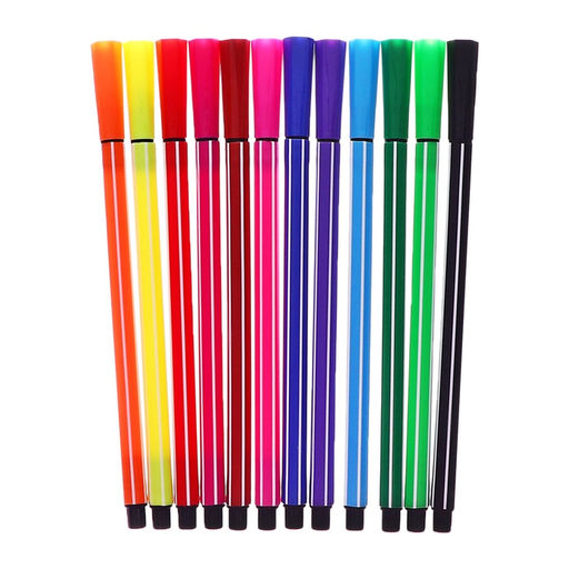 Фломастеры 12 цветов Полоски в тубусе Панда серая, вентилируемый колпачок