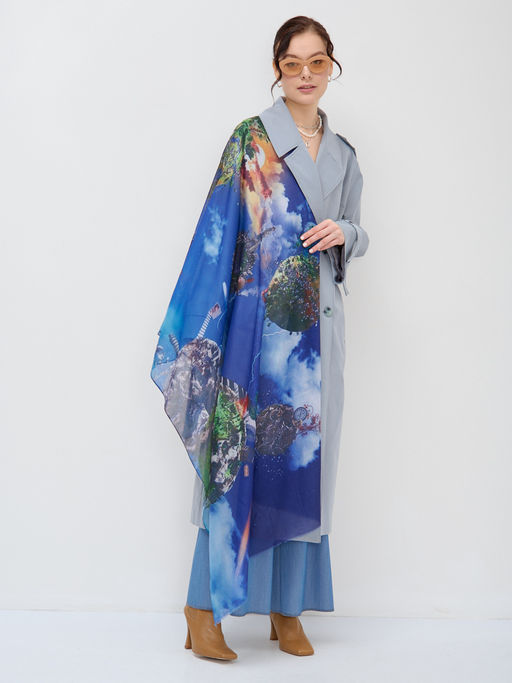 Большой, красивый двусторонний палантин с рисунком в стиле арт-декои необычной текстурой ткани. Края изделия украшены бахрамой. Только ручная стирка. - Tantino фото 5