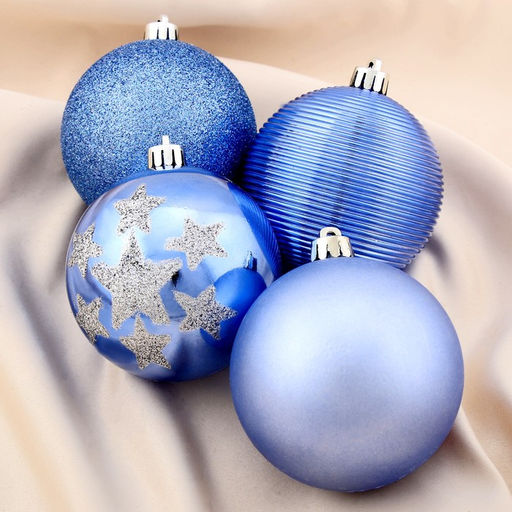 Ёлочные игрушки Камея со звёздами, шары новогодние, набор d=8 см, 4 шт., синий