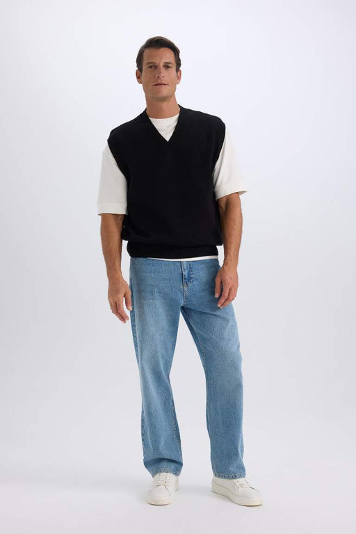 Standart Fit V Yaka Triko Basic Duz Suveter - Defacto фото 3