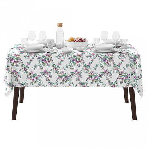 "Сиреневый букет К" Скатерть 220х145см, длина стола до 180см, на 8-10 персон, хлопок "Премиум" 186г/м2, "Домашняя мода" (Россия)