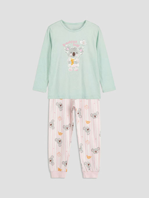 Bisiklet Yaka Bask?l? K?z ?ocuk Pijama Tak?m