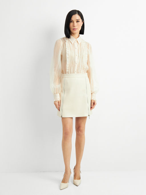 Юбка короткая из эко-кожи с молниями OD-1004-3 молочный