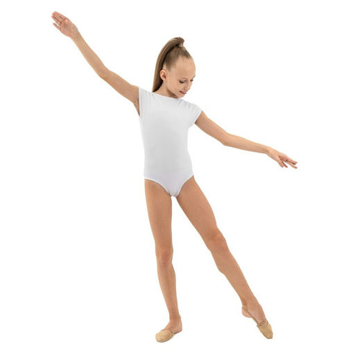 Купальник гимнастический Grace Dance, с укороченным рукавом, вырез лодочка, р. 32, цвет белый  фото 4