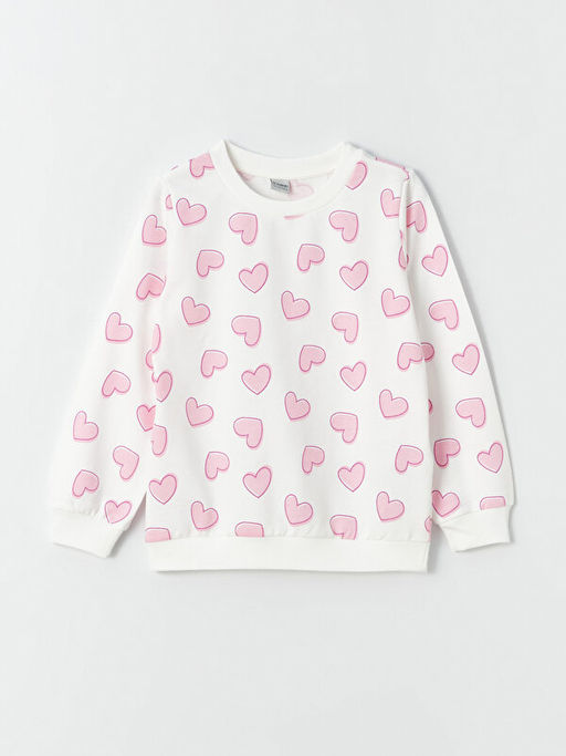 Bisiklet Yaka Bask?l? Uzun Kollu K?z ?ocuk Sweatshirt