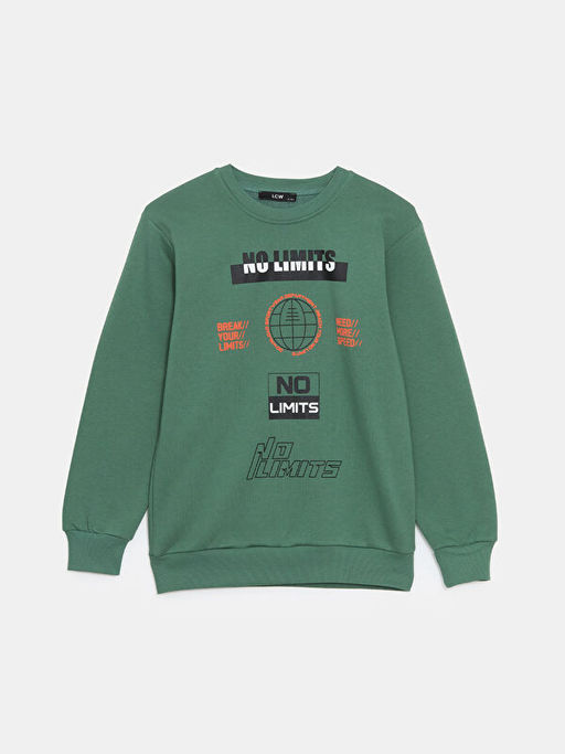 Bisiklet Yaka Bask?l? Erkek ?ocuk Sweatshirt
