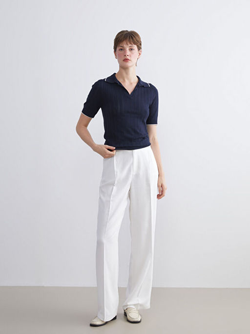 Polo Yaka Desenli Kad?n Triko Kazak