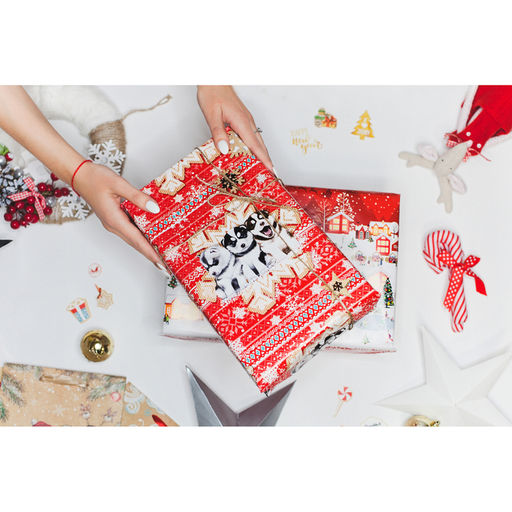 Цена за 10 шт. Упаковочная бумага на Новый год А в городе зима, 70 х 100 см, глянцевая - Дарите счастье фото 3