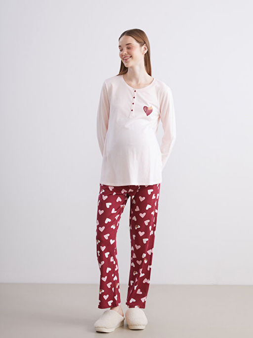 Bisiklet Yaka Bask?l? Hamile Pijama Tak?m?