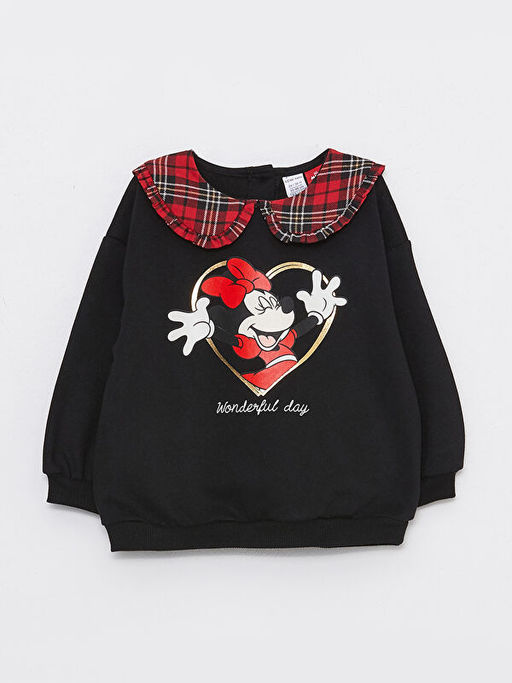 Bebe Yaka Uzun Kollu Minnie Mouse Bask?l? K?z Bebek Sweatshirt
