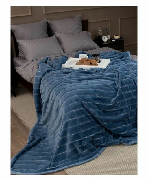 Плед Меховой КРОЛИК ПОЛОСКА 200x230 см Синий