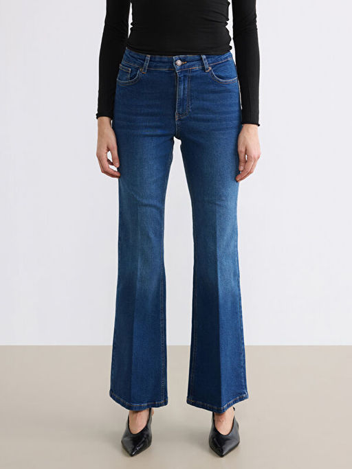 Y?ksek Bel Flare Kad?n Jean Pantolon