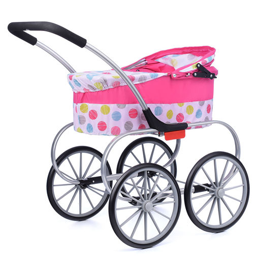 Коляска-люлька для кукол, металлическая, цвет розовые круги