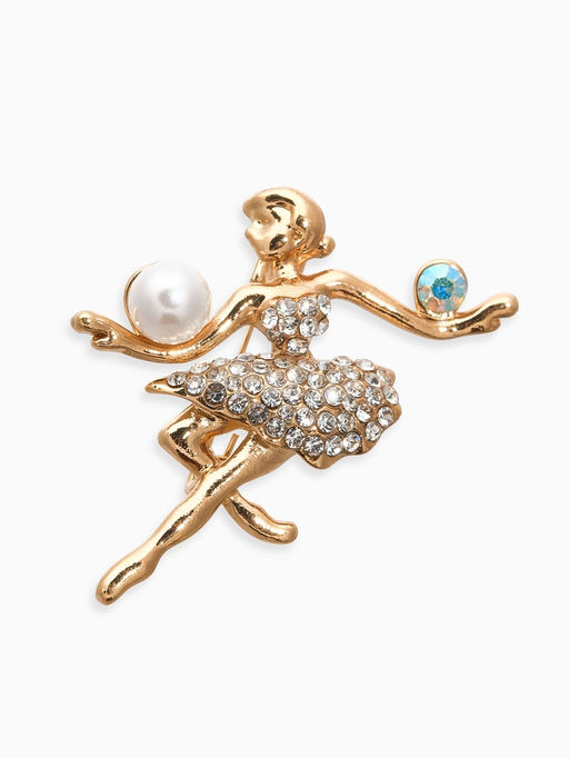 Цена за 2 шт. Брошь Балерина с мячами, цвет белый в золоте